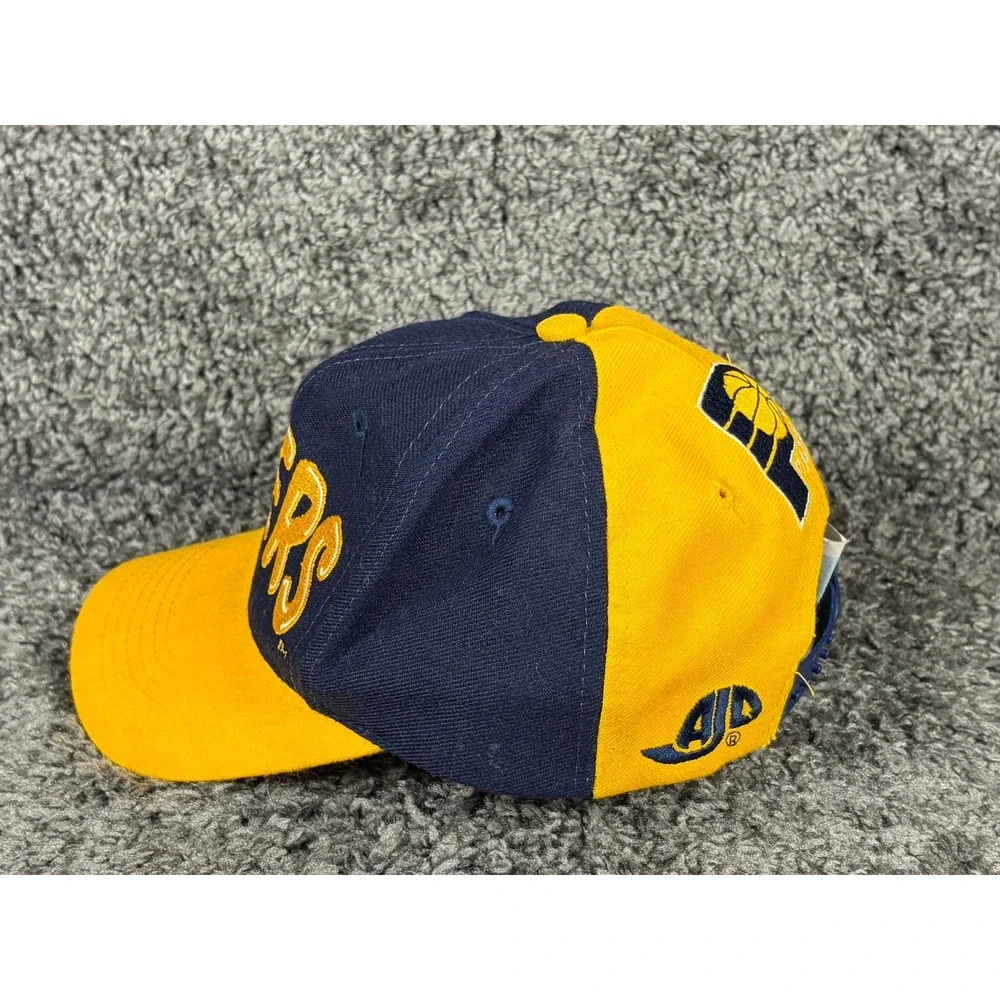 Vintage 90s Indiana Pacers Youth Snapback Hat AJD NBA Big Spellout Navy Yellow